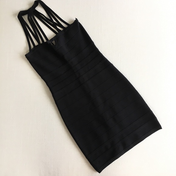 BEBE Bodycon Strappy Bandage Dress Black XS - Picture 6 of 8